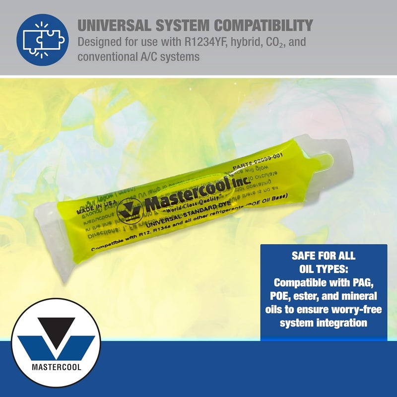 MASTERCOOL 92699 Standard Universal UV Dye – Six ¼ oz Packs – Compatible with R‑1234yf, Hybrid, CO₂ & Conventional Systems - Image 4